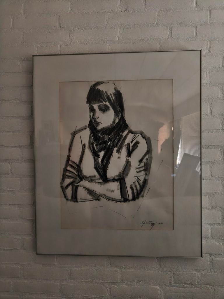 Eef de Weerd - Vrouw op papier (houtskool, 1982), Antiek en Kunst, Ophalen of Verzenden