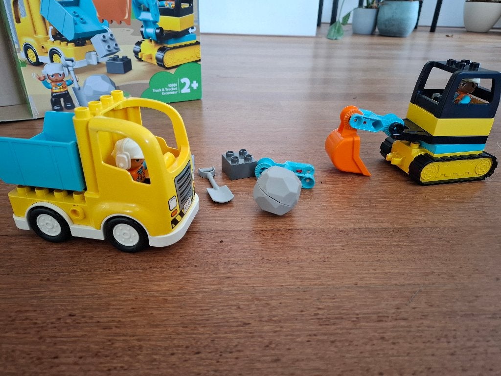 Duplo Truck en graafmachine met rupsbanden 10931, Gebruikt, Compleet, Ophalen of Verzenden, Duplo