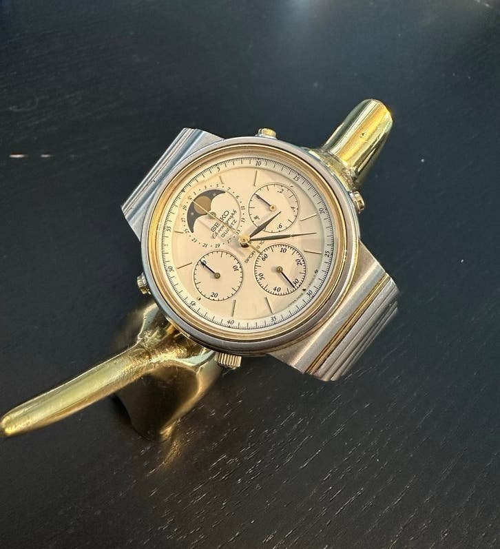 Seiko Chronograph Moonphase 7A48-5000 uit 1986, Seiko, Gebruikt, Staal, Polshorloge