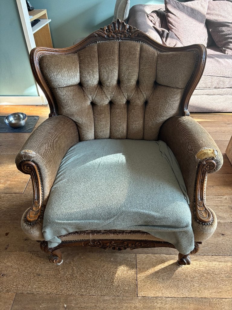 barok fauteuil - aandacht nodig, Huis en Inrichting, Ophalen, Hout, Gebruikt, Barok