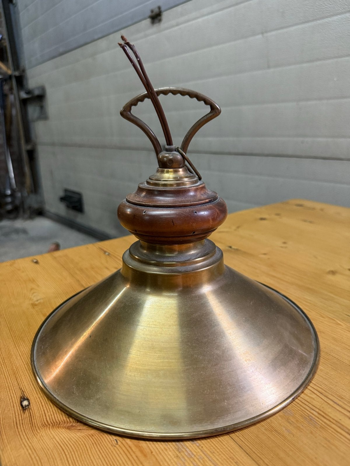 Vintage koperen scheepshanglamp met houten details, Ophalen of Verzenden