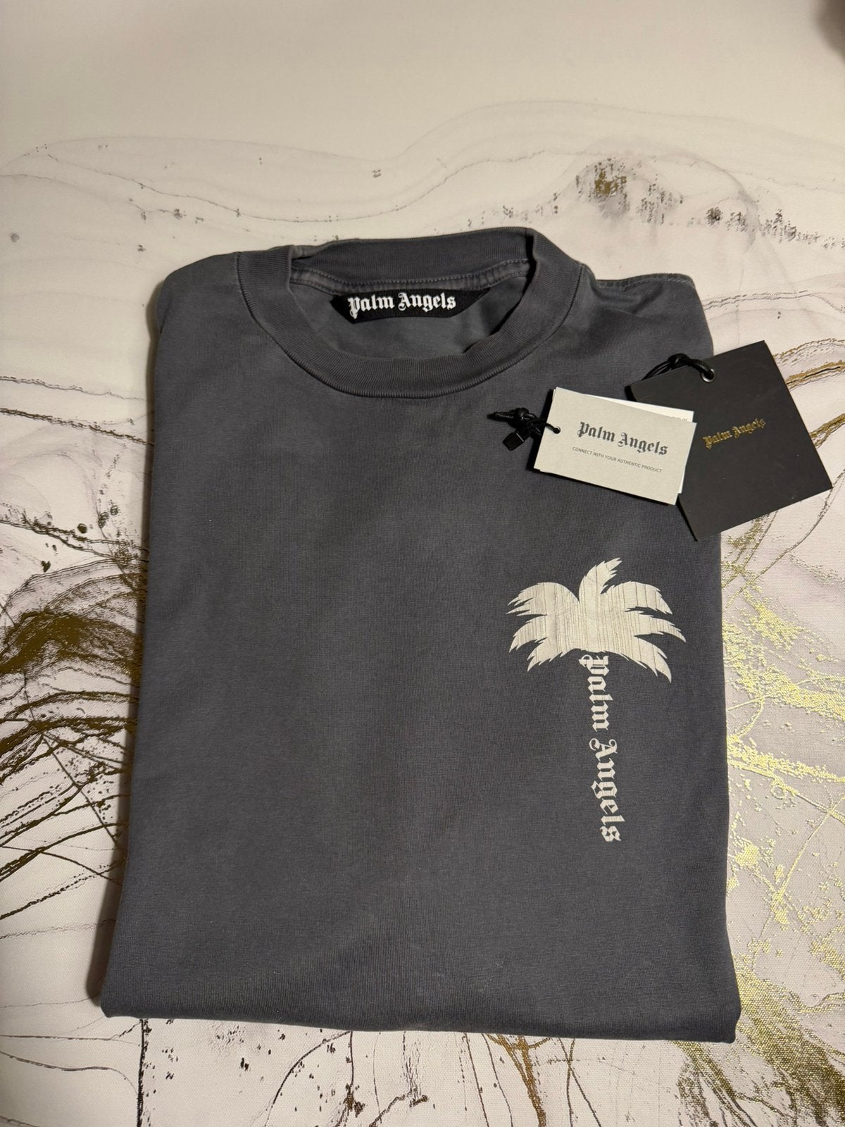 Palm Angels Crackling Logo T-shirt Maat L Grijs, Kleding | Heren, Ophalen of Verzenden, Zo goed als nieuw, Maat 52/54 (L), Grijs