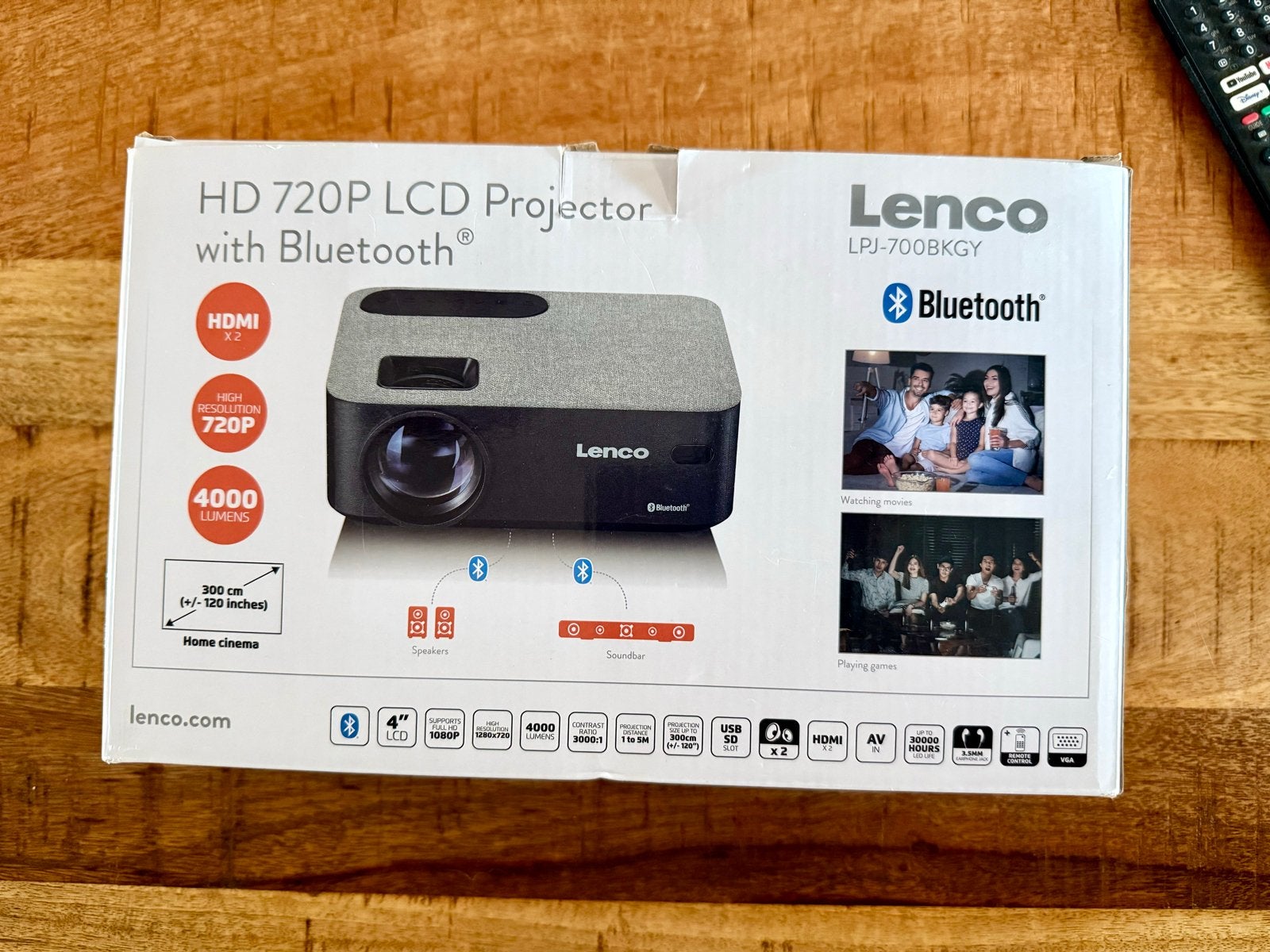 Beamer Lenco LPJ-700BKGY HD  met Bluetooth, Ophalen of Verzenden, Nieuw, LCD, HD (720)