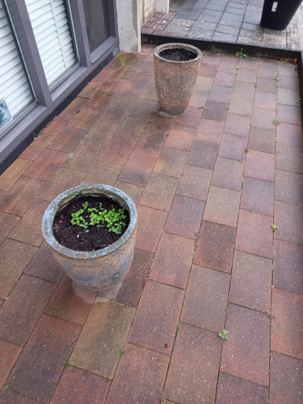 2 bloempotten met aarde, Tuin en Terras, Ophalen, Kunststof, Rond, Minder dan 40 cm