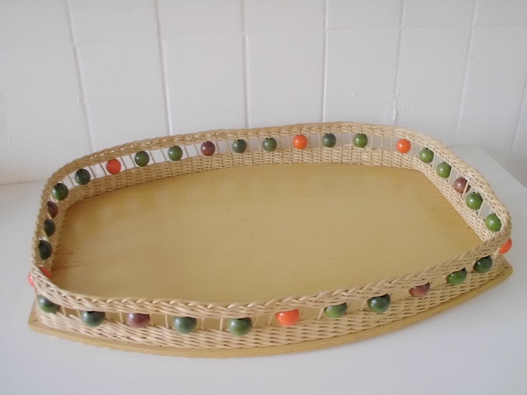 Retro jaren 70 triplex houten dienblad, a 1970s serving tray, Huis en Inrichting, Gebruikt, Ophalen of Verzenden, Dienblad, Rechthoekig