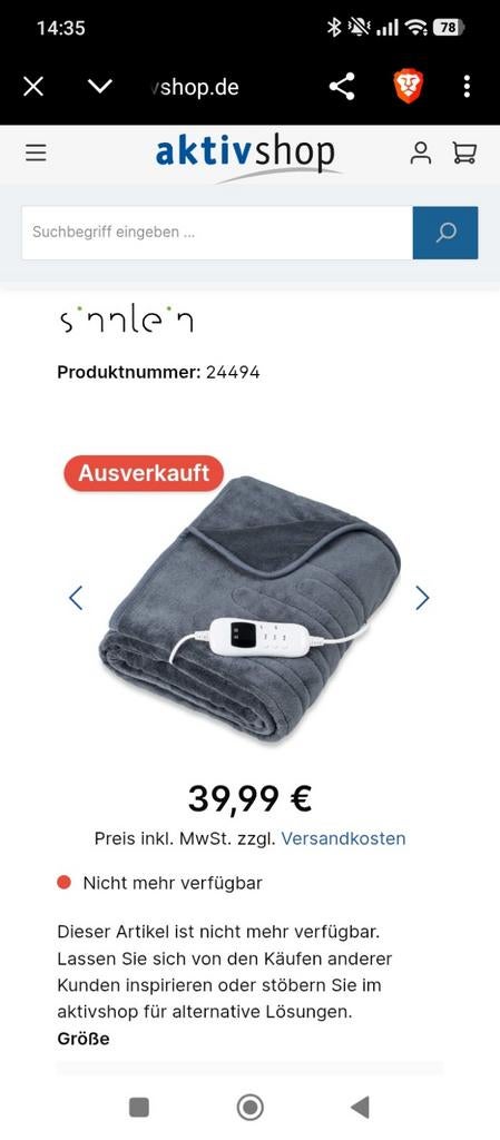 Sinnlein elektrische deken 2.00x1.80 - Nieuw, Overige kleuren, Onbekend, Ophalen of Verzenden, Deken of Dekbed