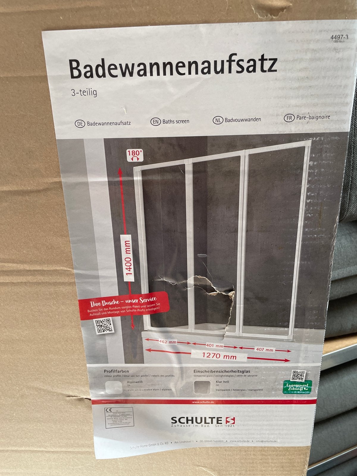 Schulte badwand douchescherm opzet 3-delig - Nieuw in doos, Ophalen, Nieuw, Glas, Douche