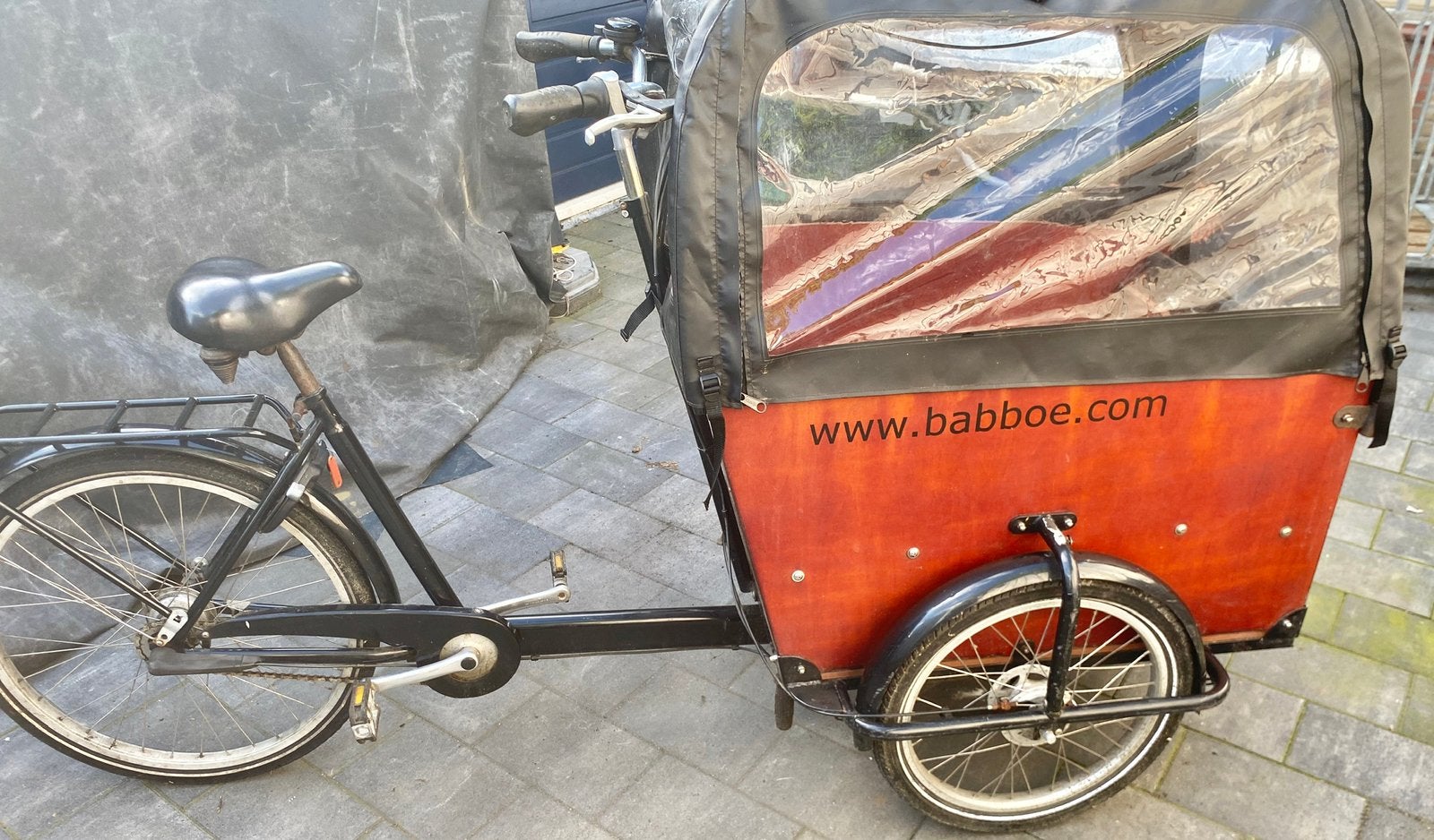 STEVIGE BABBOE  BAKFIETS ( NIET ELEKTRISCH )+REGENHOES /HUIF, 4 kinderen of meer, Gebruikt, Huif, Ophalen