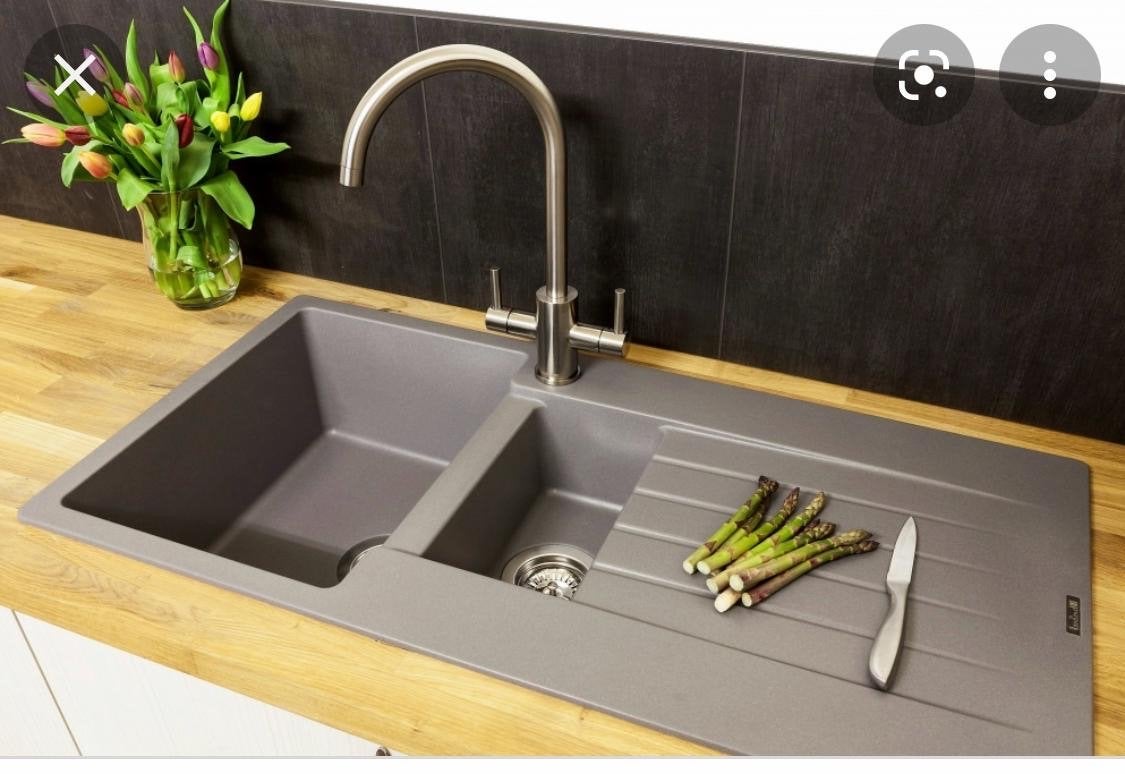 Nieuwe Reginox R31308 composiet spoelbak met afdruipdeel, Ophalen, Overige typen, Nieuw, Grijs