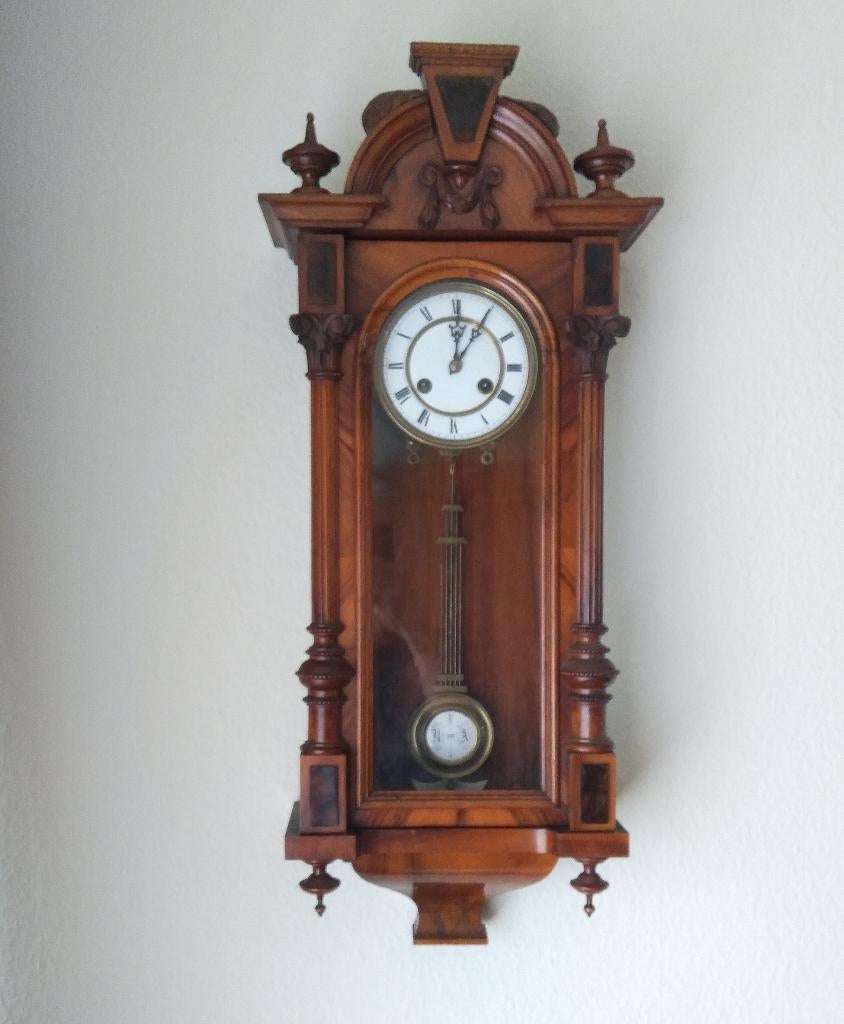 WANDKLOK, regulateur, massief mahonie kast, ca 78 cm hoog, Ophalen of Verzenden
