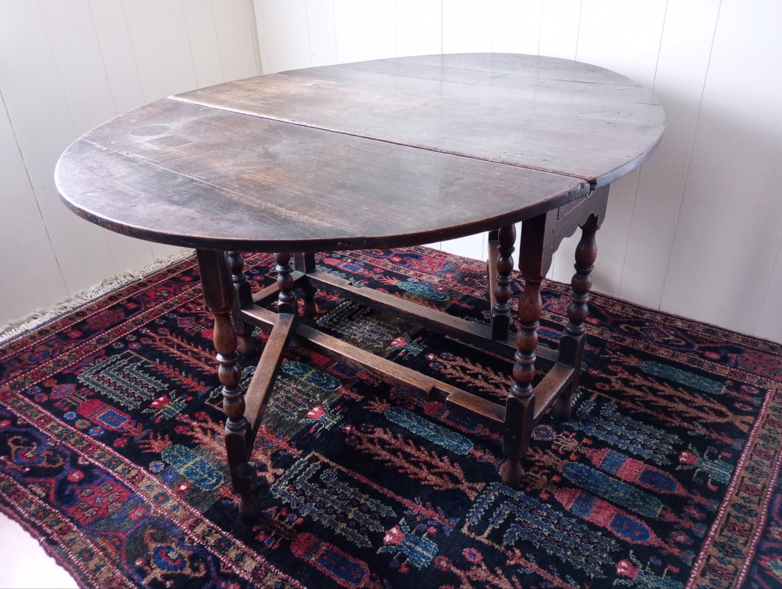 Antieke eikenhouten gateleg- of hangoortafel met lade, Antiek en Kunst, Ophalen