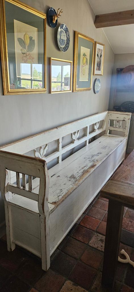 Geweldige brocante oud houten klepbank, Antiek en Kunst, Ophalen of Verzenden