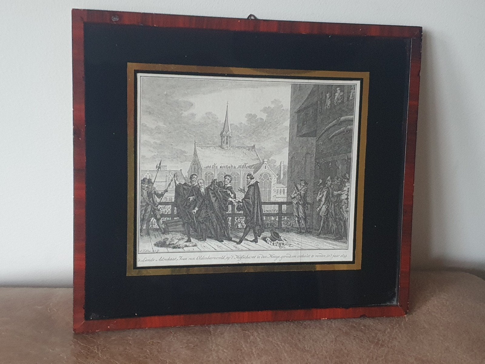 historieprent - Executie Johan van Oldenbarnevelt (ca. 1750), Ophalen, Ets