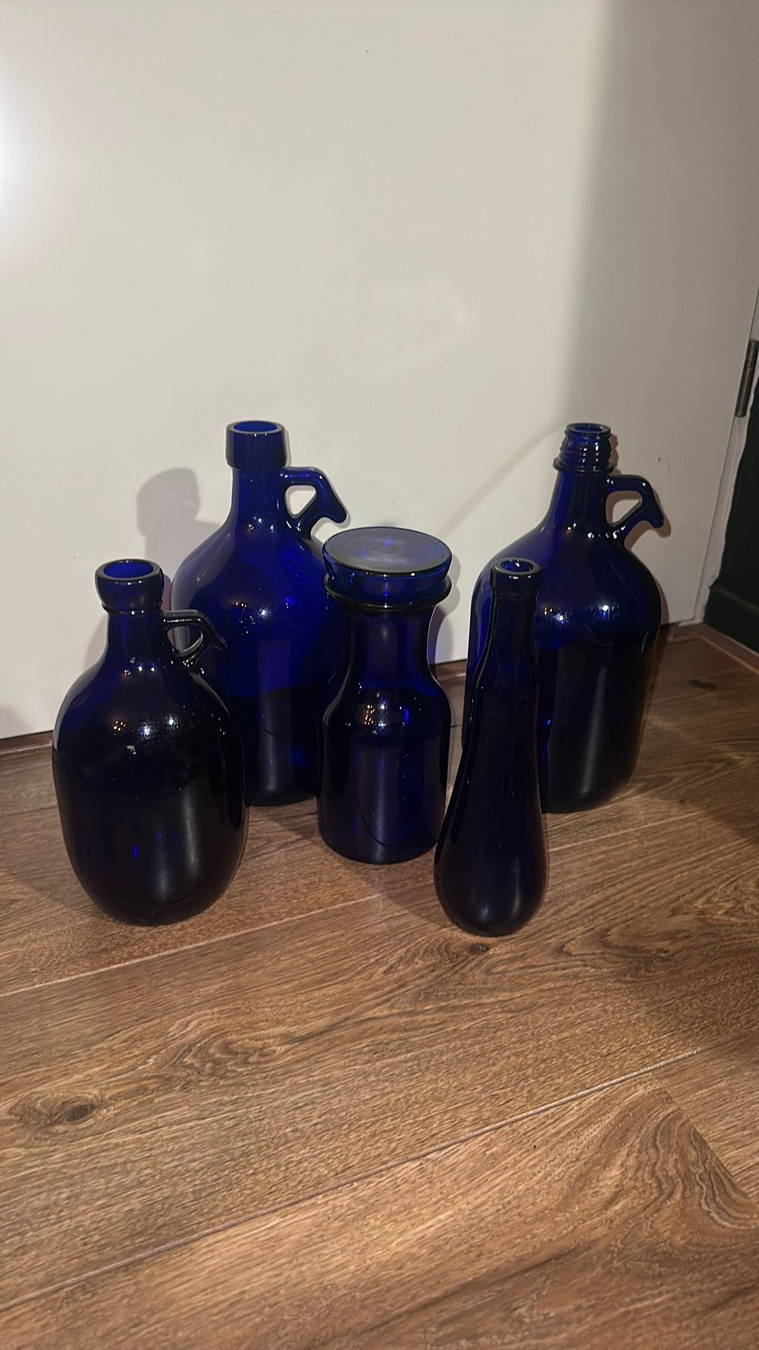 Antiek brocante blauwe glazen/ flessen apothekersfles, Ophalen, Zo goed als nieuw, Blauw, Glas