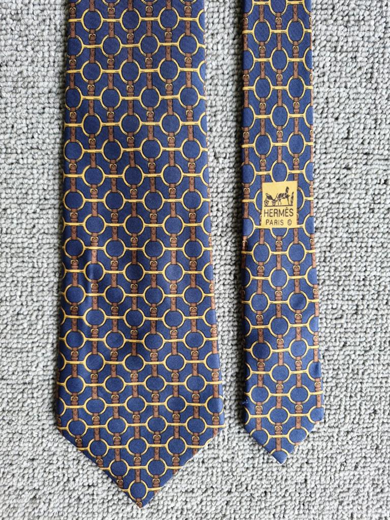 Hermès Stropdas 627 TA, Kleding | Heren, Stropdassen, Hermès, Blauw, Ophalen of Verzenden, Met patroon