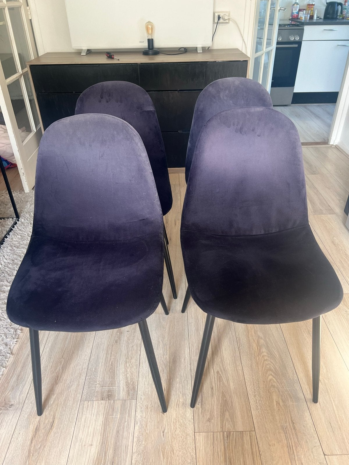 4x Fluweel Zwarte Eetkamerstoelen - Zo goed als nieuw, Ophalen, Zwart, Zo goed als nieuw, Vier