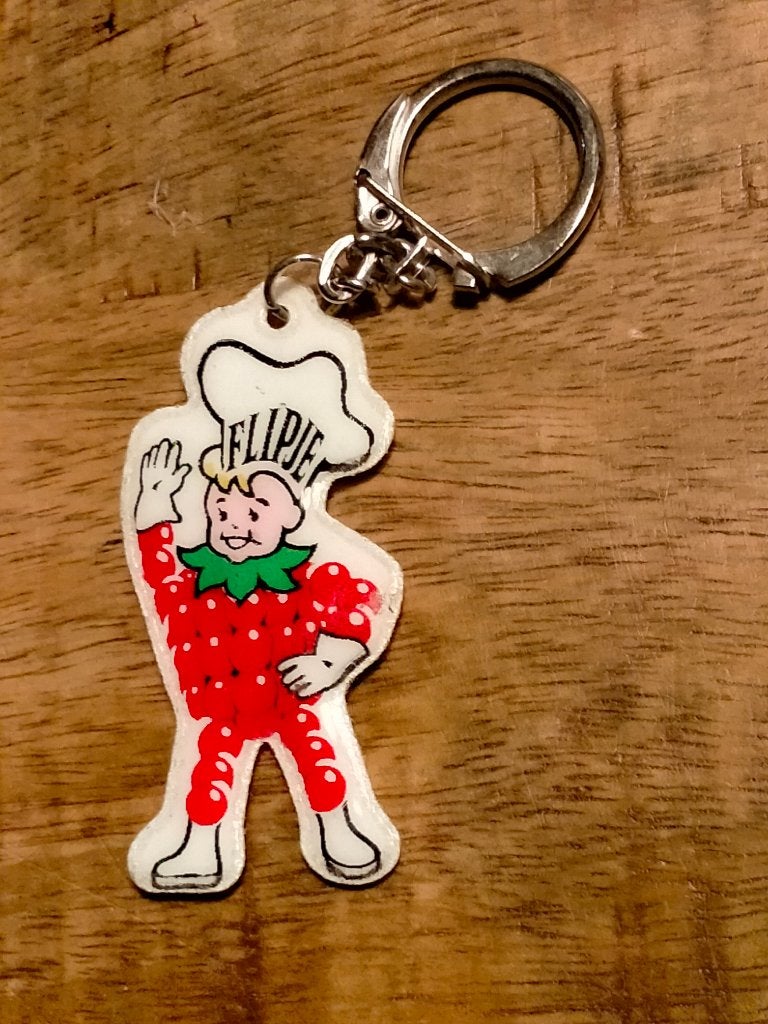 Flipje Tiel jam betuwe vintage logo sleutelhanger reclame, Ophalen of Verzenden, Overige figuren, Gebruikt, Overige typen