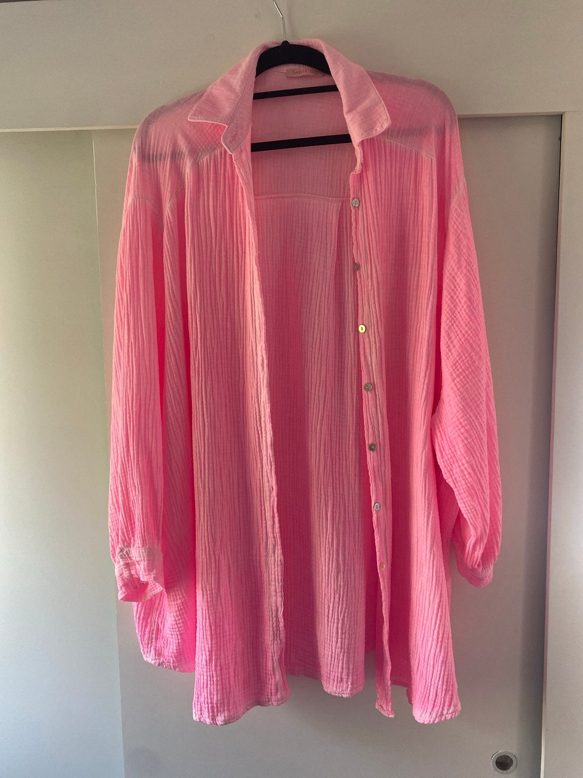 Roze oversized blouse van mousseline, Ophalen of Verzenden, Zo goed als nieuw, Maat 38/40 (M), Roze