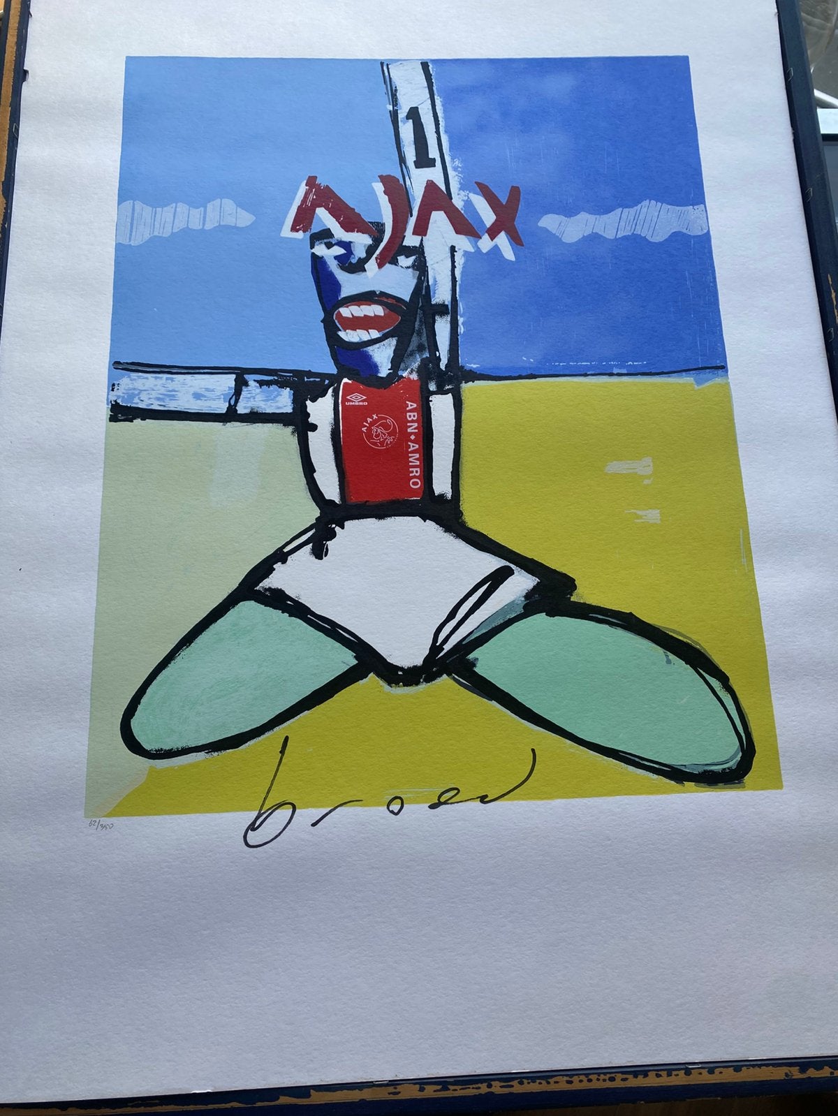 Herman Brood - Ajax - handgesigneerde zeefdruk 62/350, Antiek en Kunst, Met glas, Ophalen, Sport, Zeefdruk