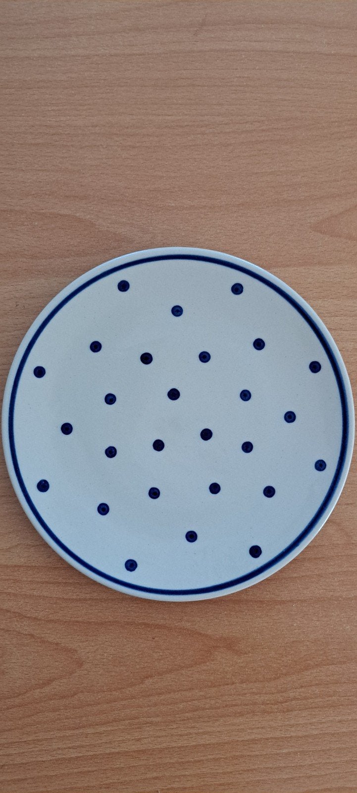 Wit bord met blauwe stippen  Boleslawiec, Antiek en Kunst, Ophalen of Verzenden