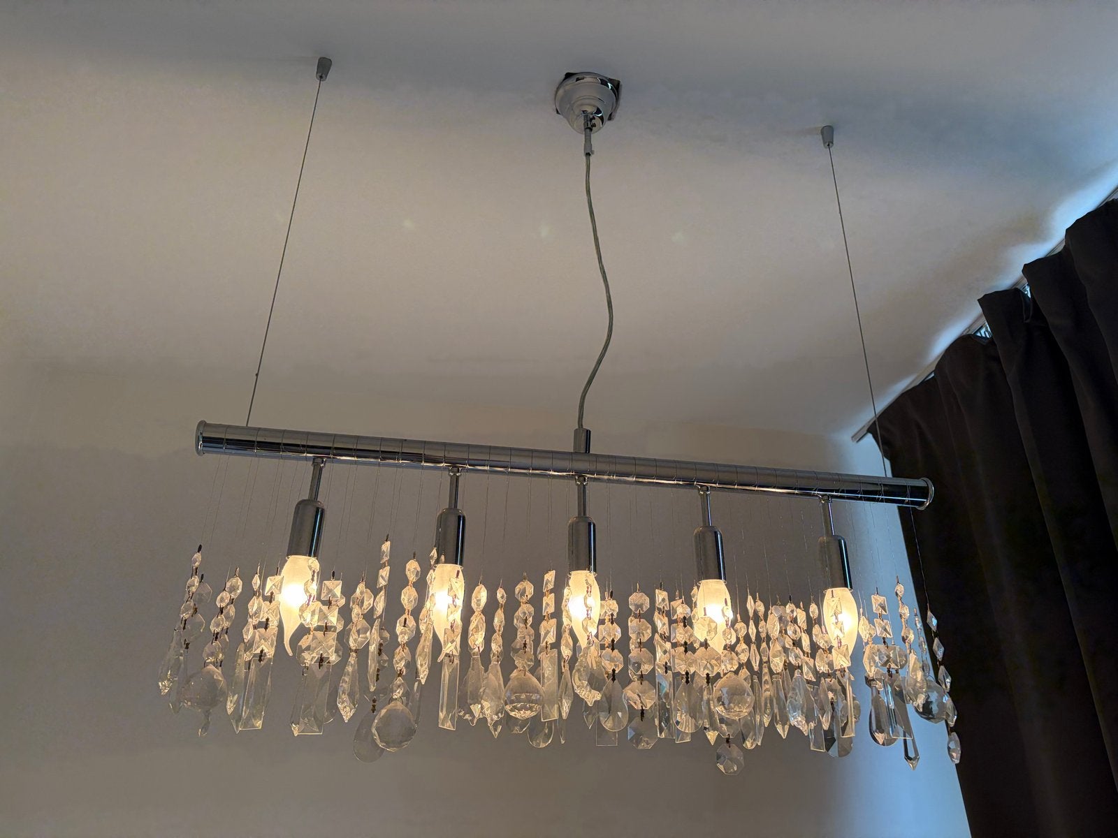 Topdeal! Moderne hanglamp met kristallen, 5-lichts, Ophalen, Zo goed als nieuw, Metaal, E14 (klein)