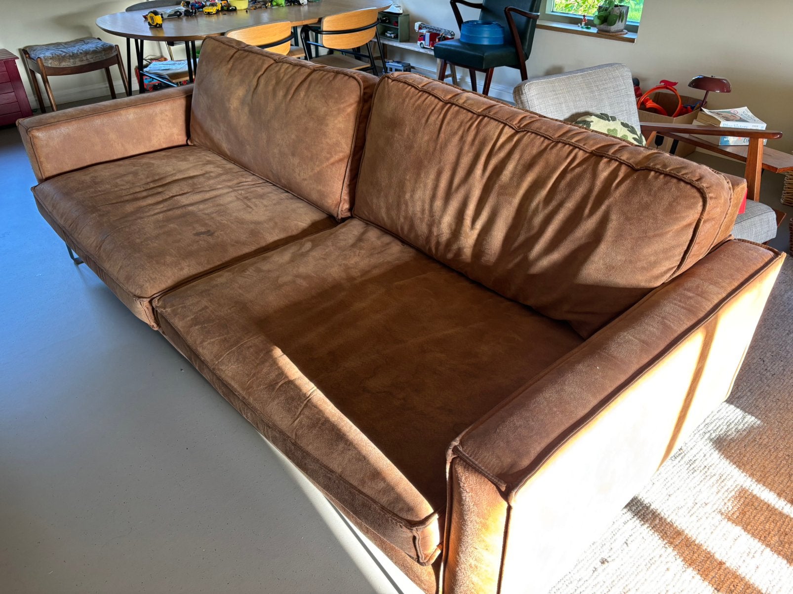 Cognac kleurige bank leer-look, Huis en Inrichting, Gebruikt, Driepersoons, 75 tot 100 cm, Ophalen of Verzenden