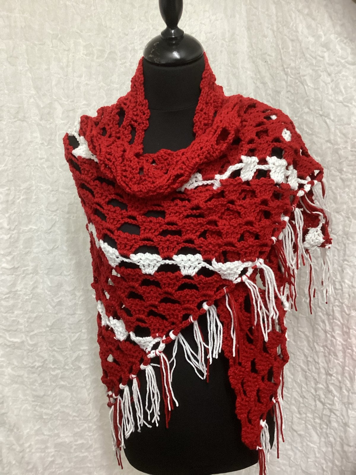 NIEUW Gehaakte Omslagdoek Rood Wit met Franjes, Ophalen of Verzenden, Nieuw
