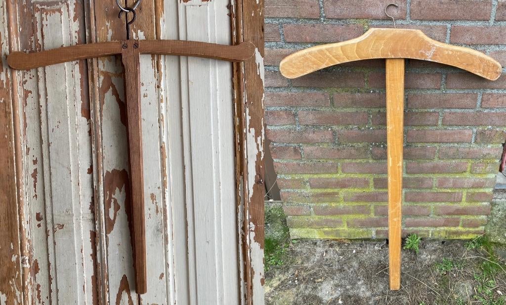 2x Brocante oude houten stokhanger kledinghanger / 1x groot, Antiek en Kunst, Ophalen of Verzenden