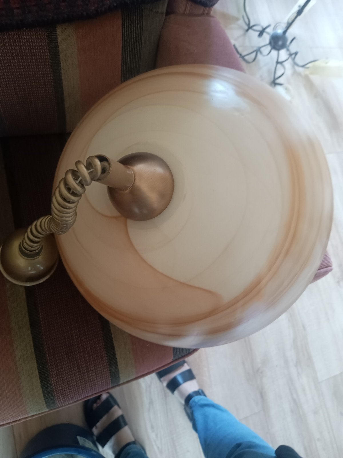 Mooie in hoogte verstelbare eettafel lamp, Gebruikt, Klassiek, Sfeervol, Ophalen of Verzenden, Glas