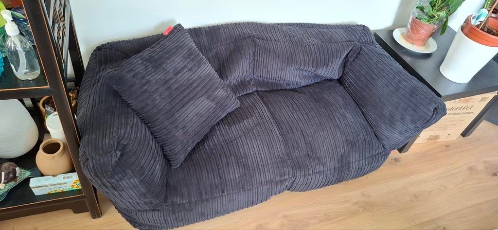 Big Bertha Loungepug zitzak bank - ribstof grijs, Ophalen, Gebruikt, Minder dan 75 cm, 150 tot 200 cm