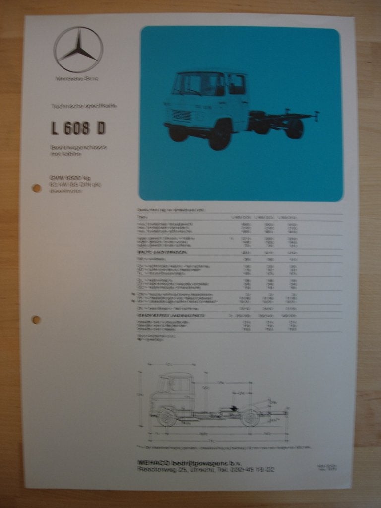 Mercedes 608 D Technische Specificatie Brochure 1979 608D, Zo goed als nieuw, Mercedes-Benz, Mercedes, Ophalen of Verzenden