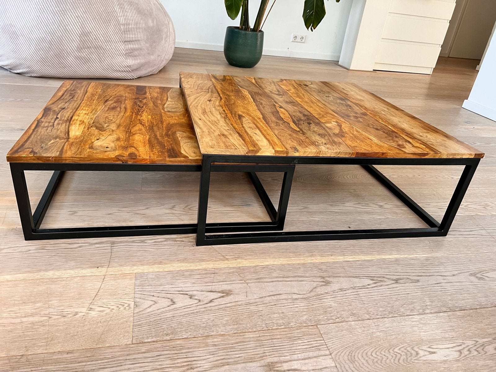 Salontafel set van mangohout en metaal, Ophalen, Gebruikt, 50 tot 100 cm, Mango hout, warme stijl