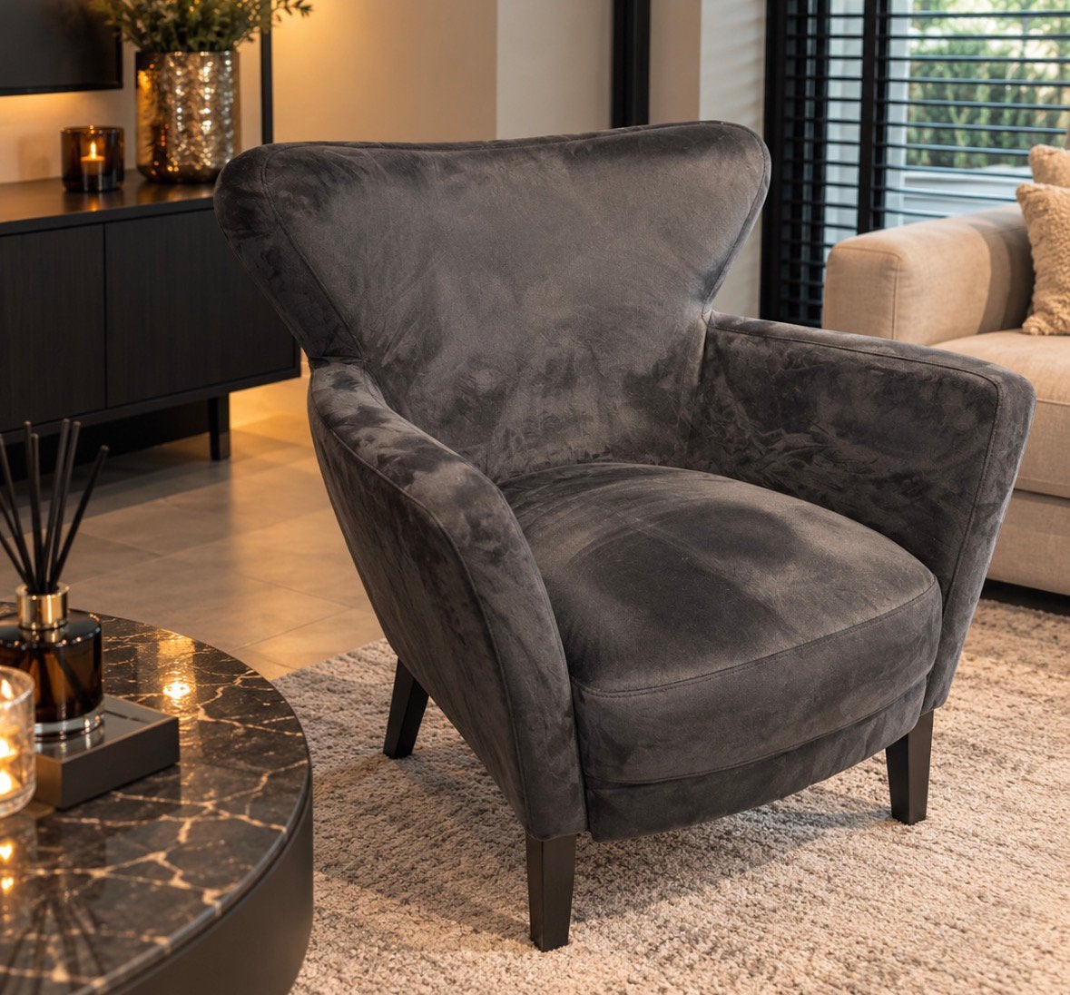 OUTLET | Luxe Donkergrijze stoel– Modern & Comfortabel, Ophalen of Verzenden, Nieuw, 50 tot 75 cm