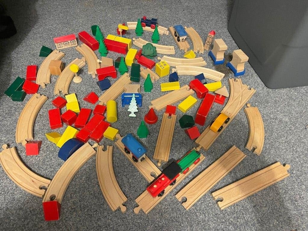 Houten treinbaan, Kinderen en Baby's, Speelgoed | Houten speelgoed, Ophalen, Gebruikt, Overige typen