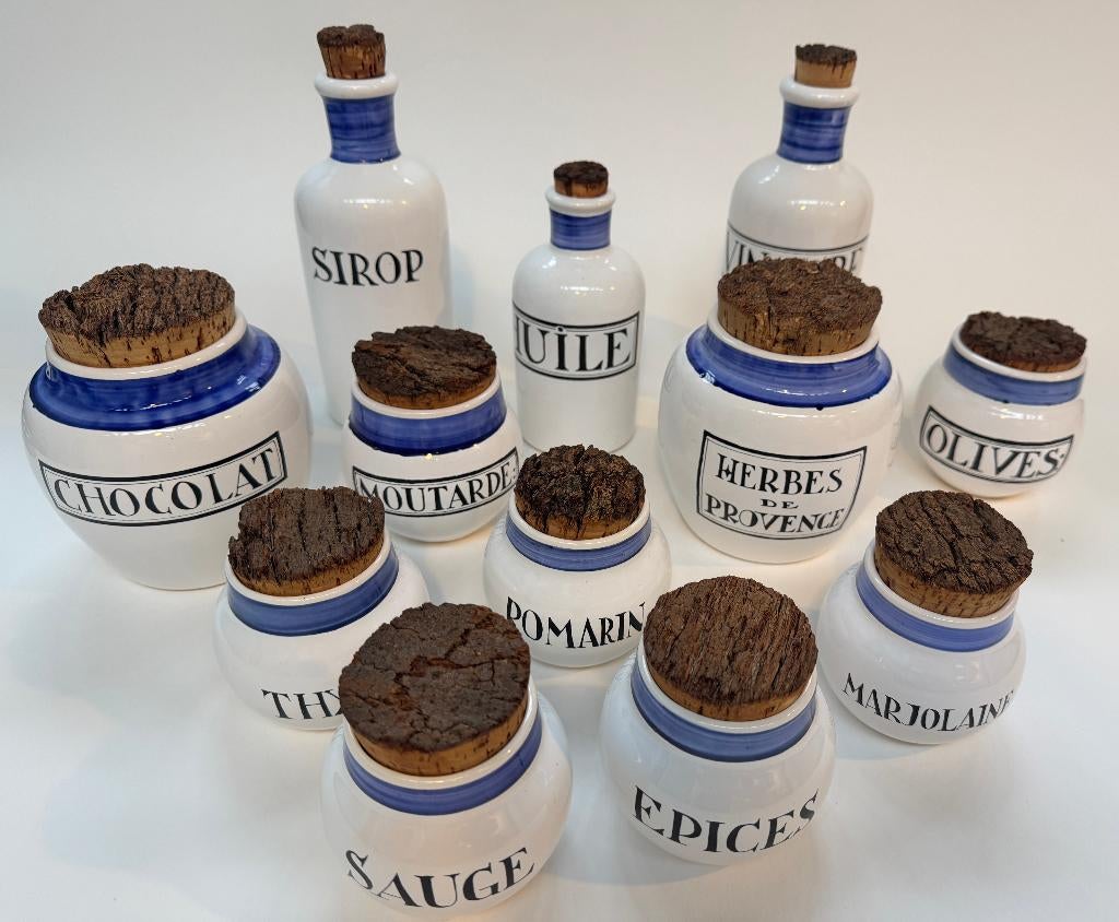 Karaktervolle Franse Voorraadpotten van Faience de Biot, Gebruikt, Ophalen of Verzenden, Voorraadpot, Steen/keramiek