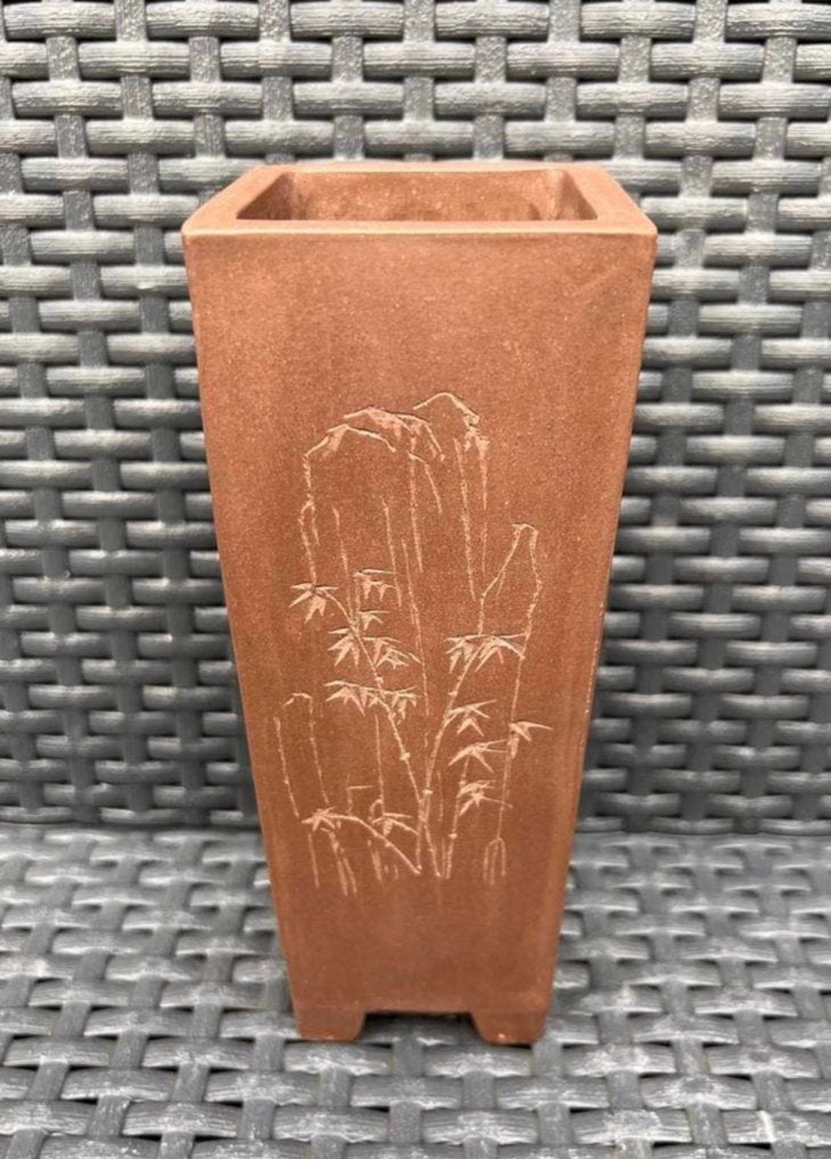 Bonsai Cascade pot gedecoreerd ongeglazuurd 7,5x7,5x20,2, Vierkant, Ophalen of Verzenden, Zo goed als nieuw, Aardewerk