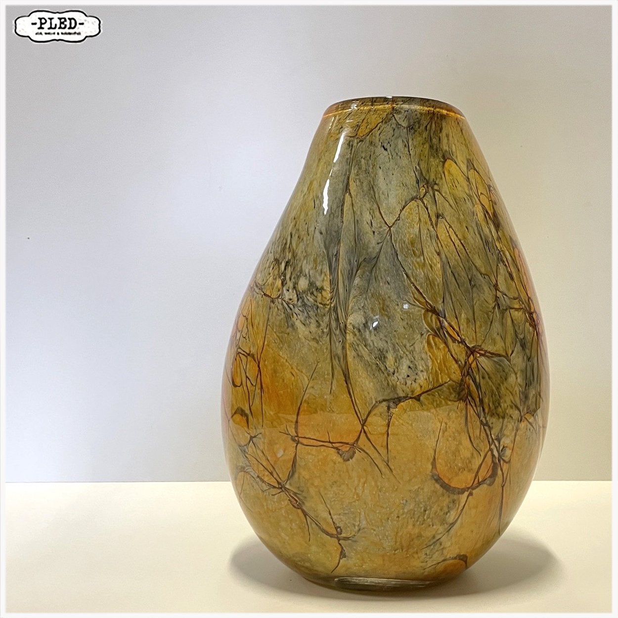 Amberkleurige “Art Glass” vaas uit Krosno, Polen Bloemvaas, Ophalen, Krosno, zuid-Oost Polen, 30 cm, Nieuw
