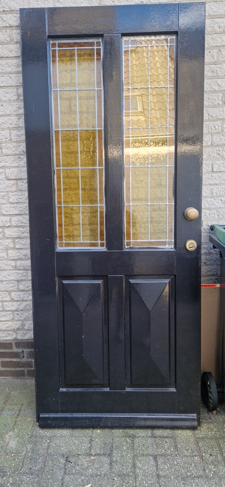 Voordeur linksdraaiend met glas-in-loodramen, Ophalen, Gebruikt, Buitendeur, 200 tot 215 cm