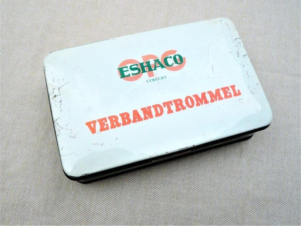 blik (leeg!!) Eshaco Utrecht verbandtrommel. jaren 60., Verzamelen, Blikken, Ophalen of Verzenden, Gebruikt, Overige