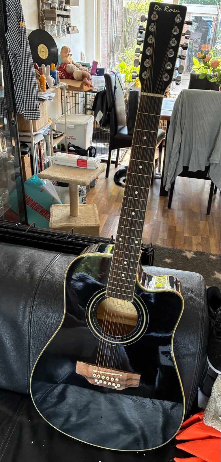 12-snarige semi-akoestische gitaar zwart met accessoires, Muziek en Instrumenten, Snaarinstrumenten | Gitaren | Akoestisch, Ophalen of Verzenden
