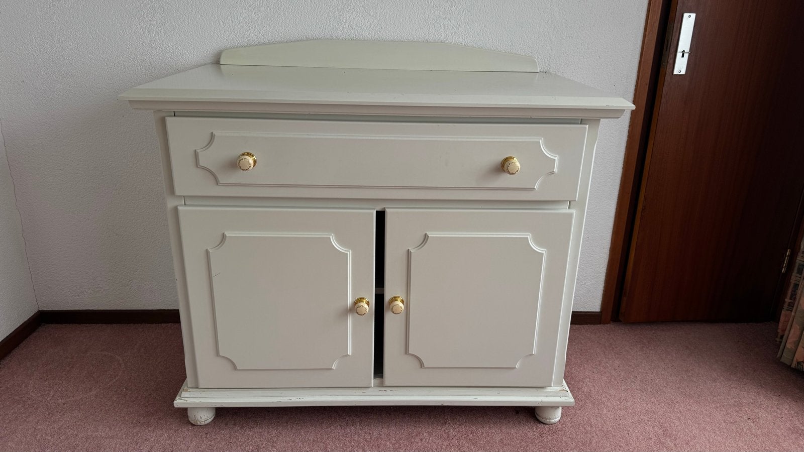 Crème dressoir met lade en deuren, Ophalen, Gebruikt, 50 tot 100 cm, Met lade(s)