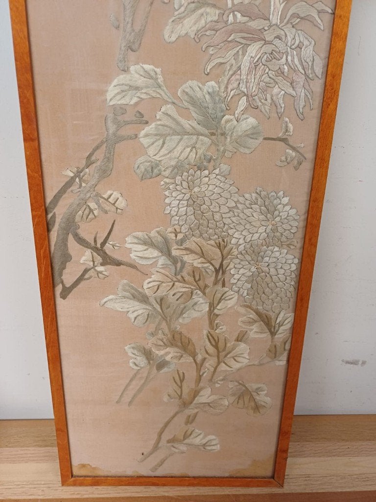 Antiek Japans zijde scroll schilderij, Ophalen of Verzenden, 104 cm