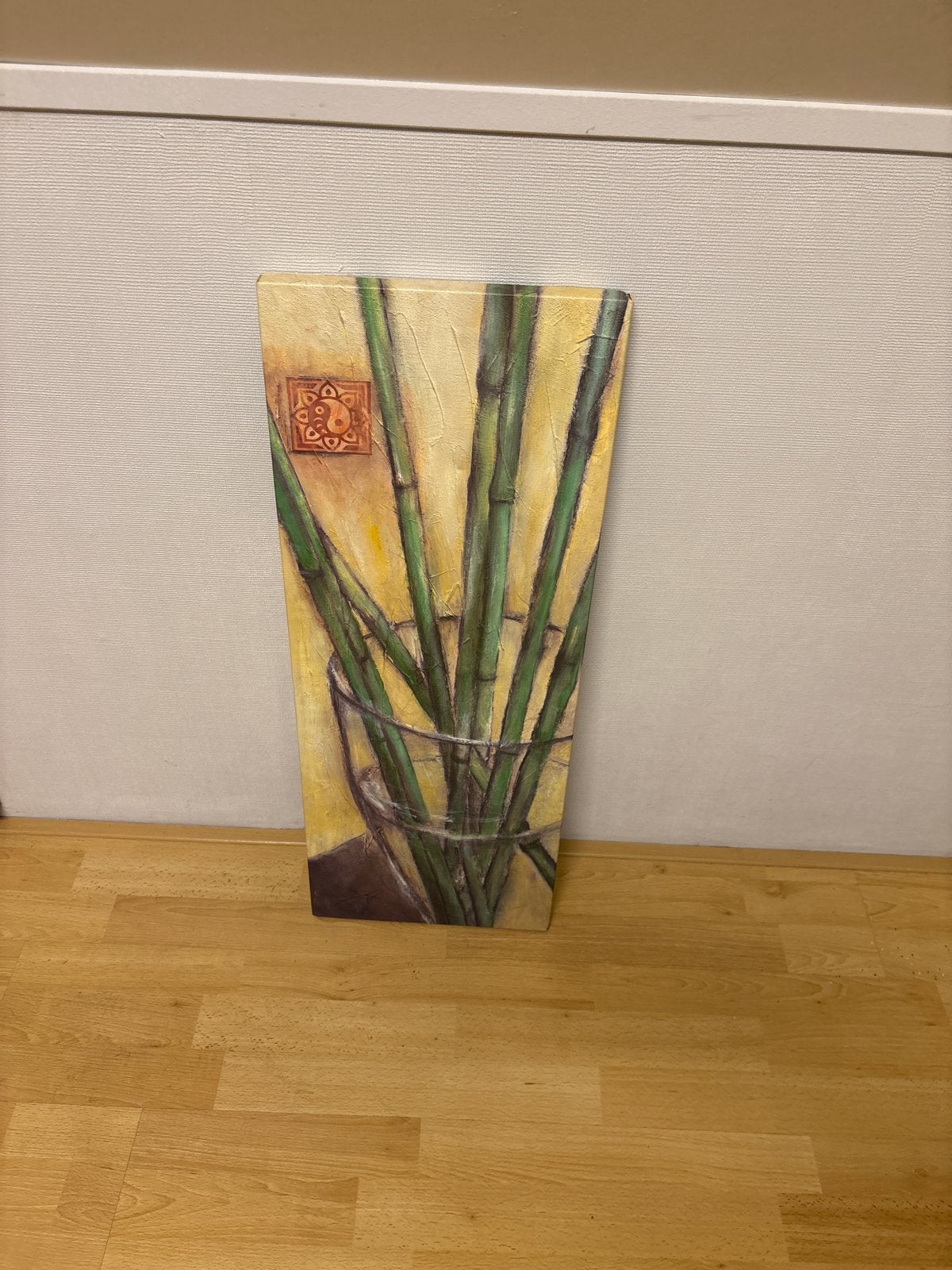 Modern schilderij met bamboe in vaas, 30x81 cm, Ophalen, Acrylverf, Handgeschilderd, Overige onderwerpen