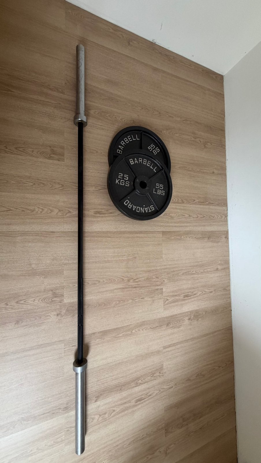 Crossmaxx Competition halterstang 20 kg + 2x 25 kg schijven, Ophalen, Zo goed als nieuw, Halterstangen