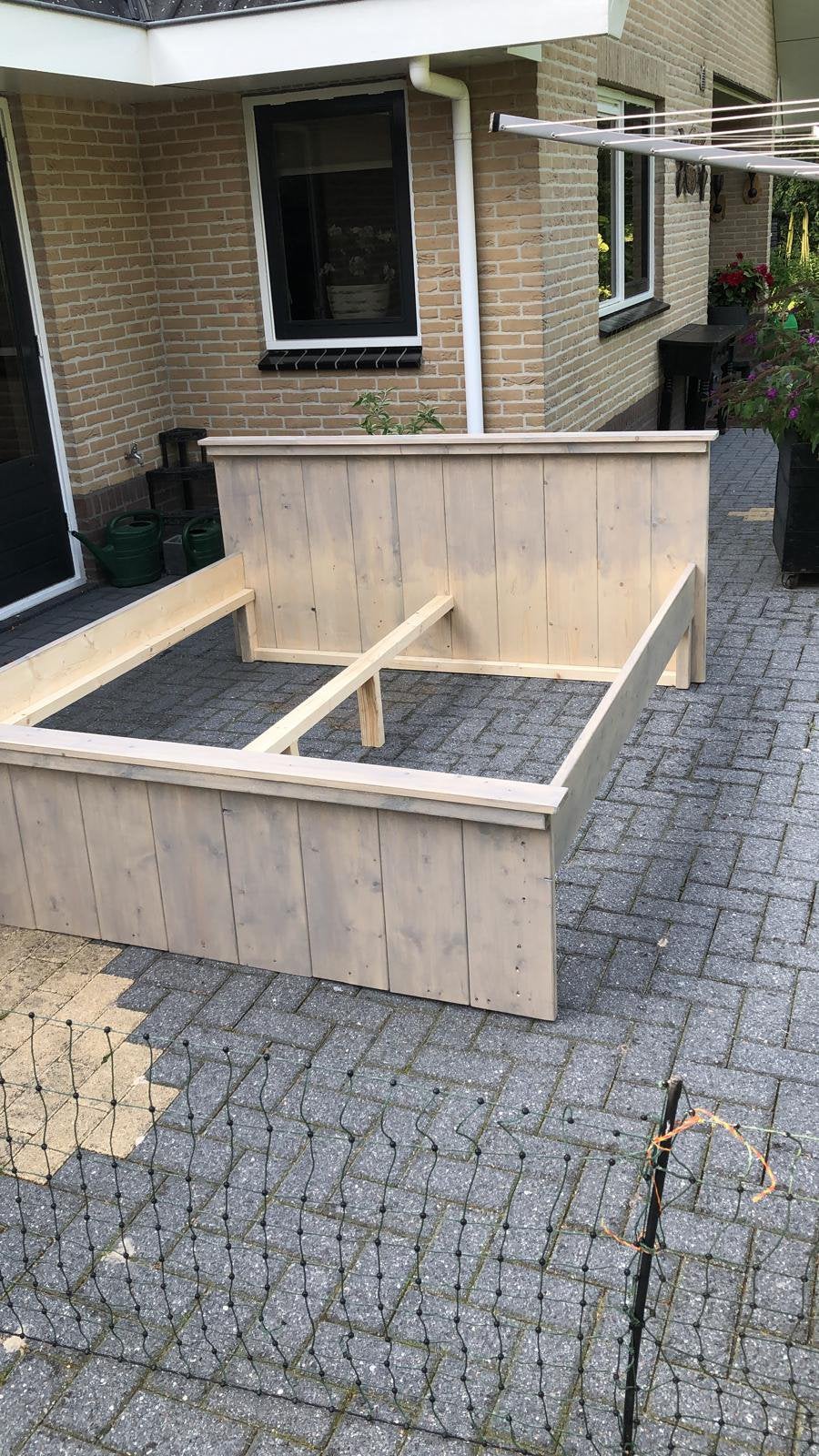 Steigerhouten bed 180x210, Ophalen, 210 cm, Steigerhout, Tweepersoons