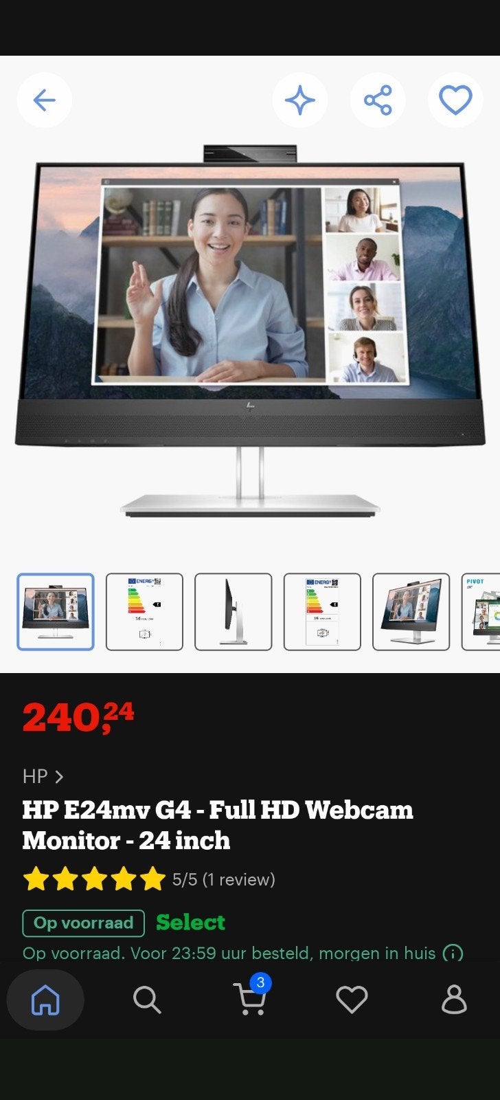 HP E24mv G4 - Full HD Webcam Monitor - 24 inch, Computers en Software, Ingebouwde speakers, IPS, DisplayPort, Full HD