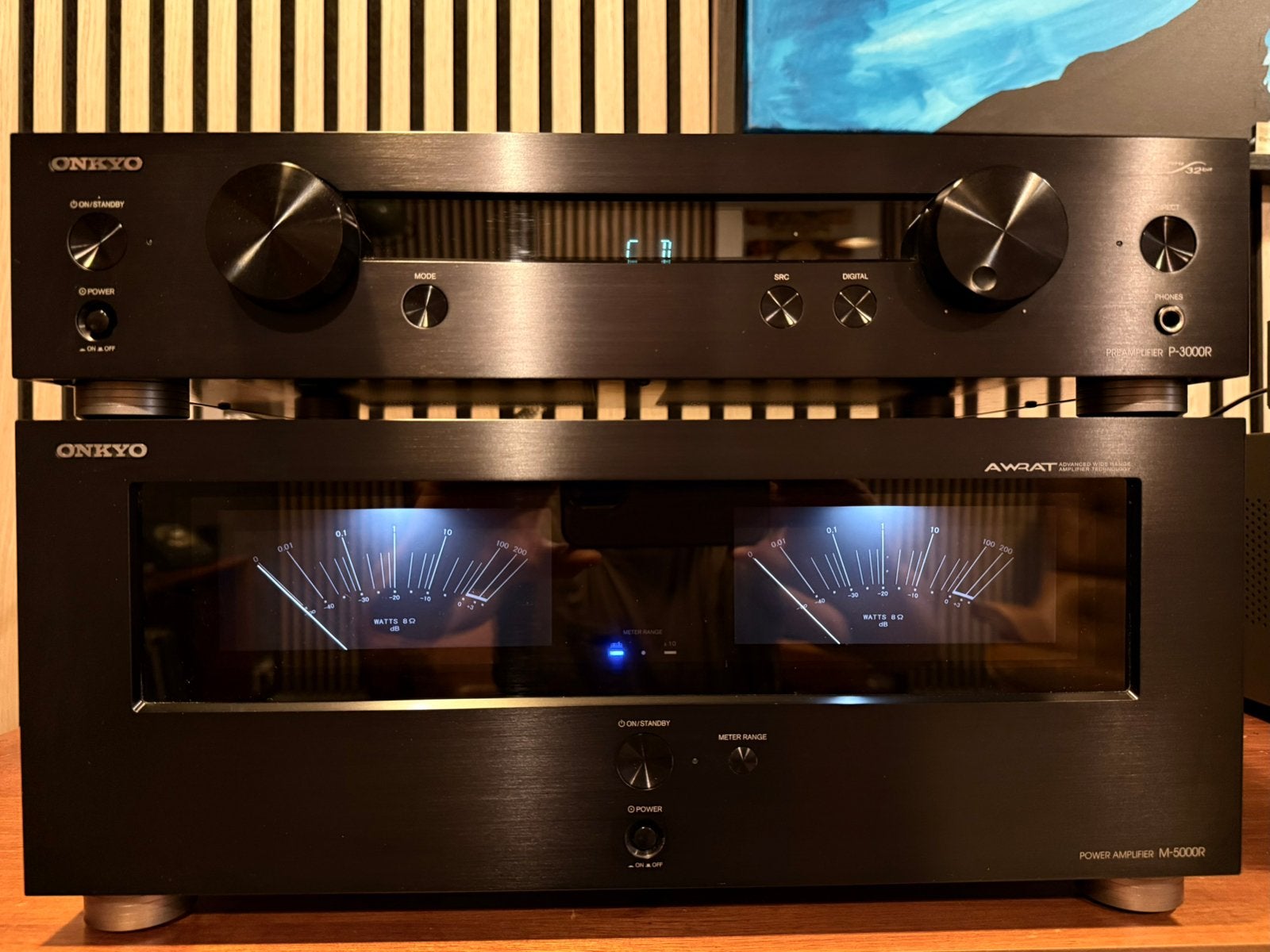 Onkyo M-5000R en P-3000R, NIEUWSTAAT, waanzinnige set., Ophalen, Contact@vintageaudiobreda.nl, Zo goed als nieuw, 60 tot 120 watt