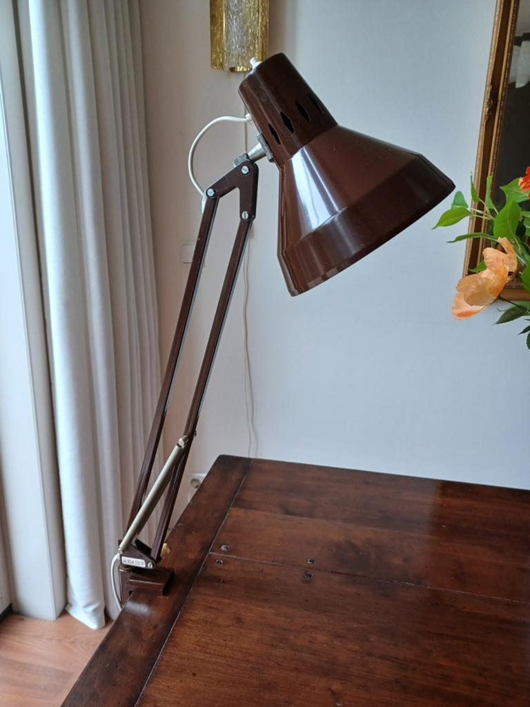 Zweedse bureaulamp jaren '60 - Bruin metaal, Ophalen, Gebruikt, Metaal of Aluminium, Vintage, Jaren '60, Scandinavisch, Mid-century modern