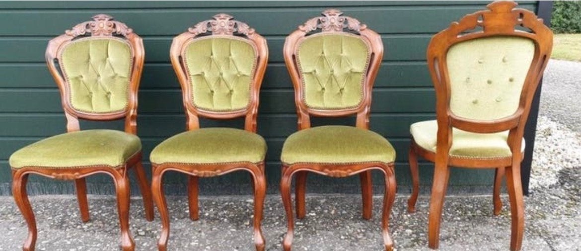 4 Barok Chesterfield Eetkamerstoelen Groen, Ophalen of Verzenden