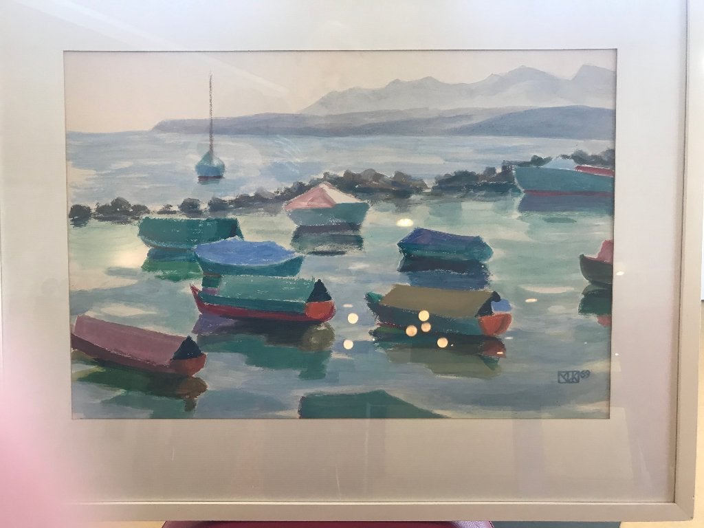 aquarel maritiem boten jaren 60 havengezicht, Maritiem / water, Gedateerd, Expressionistisch, Ophalen of Verzenden